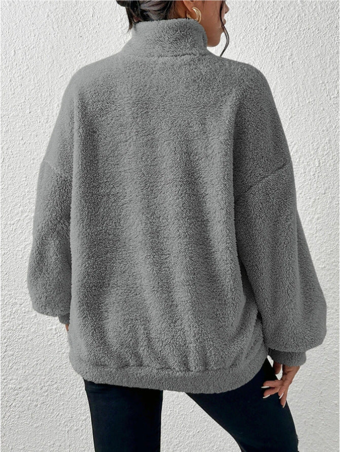 Yüksek Yaka Yumuşak Polar Sweatshirt