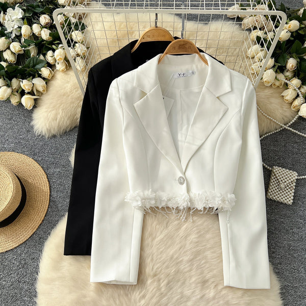 Fransız Tarzı Çiçek Desenli Kısa Blazer