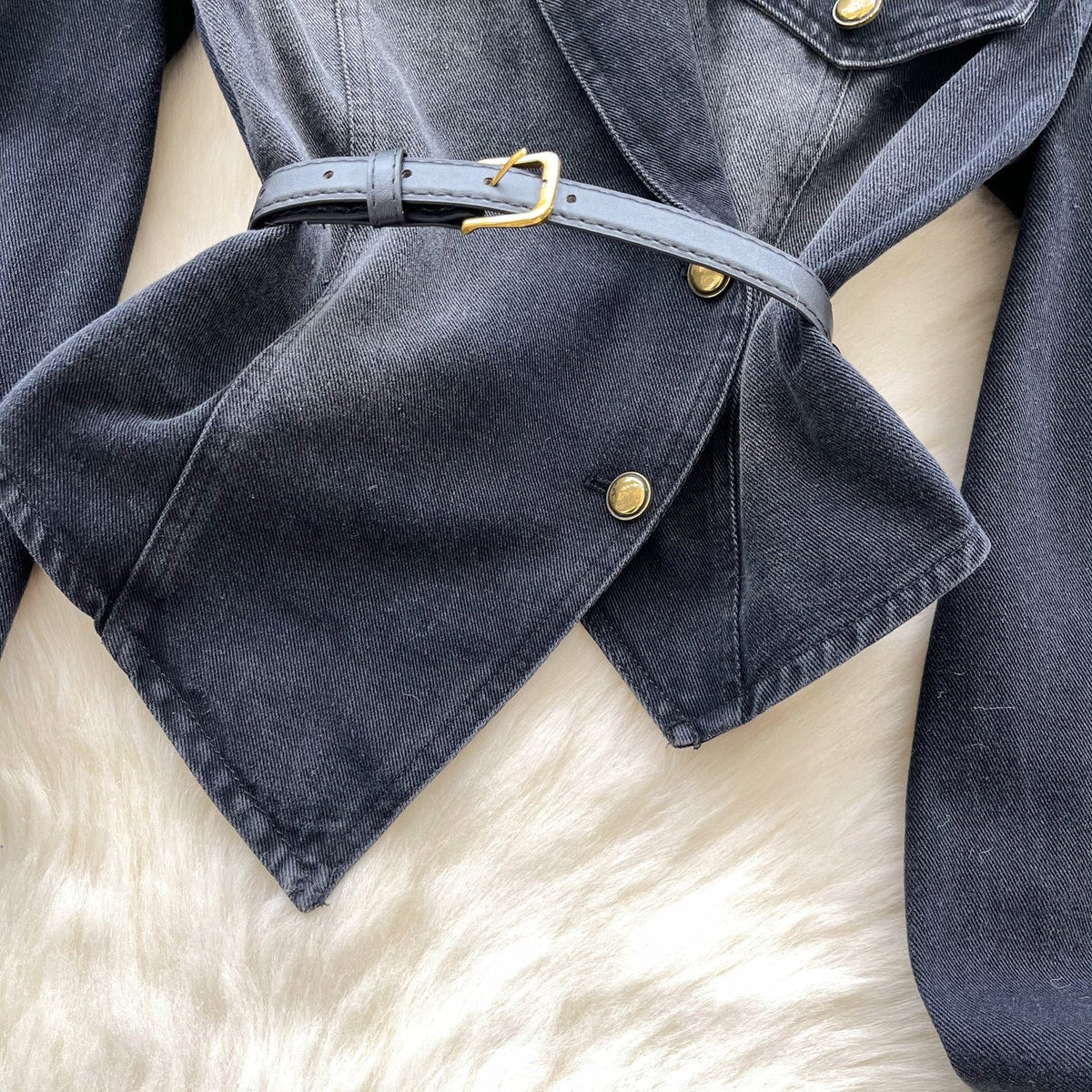 Düzensiz Tasarım Asimetrik Denim Gömlek