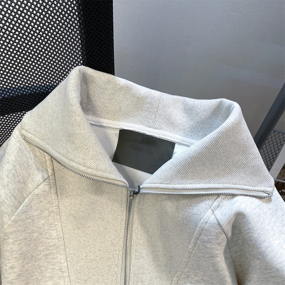 Fermuarlı Polo Yaka Bol Sweatshirt