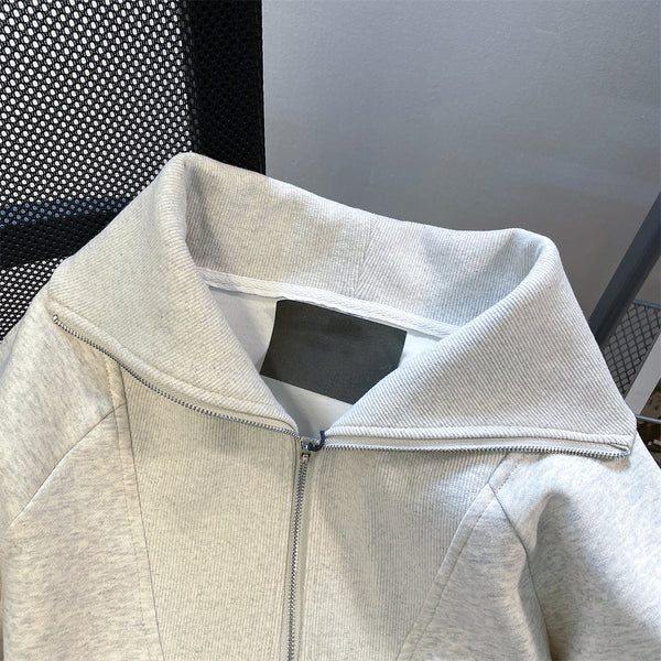 Fermuarlı Polo Yaka Bol Sweatshirt