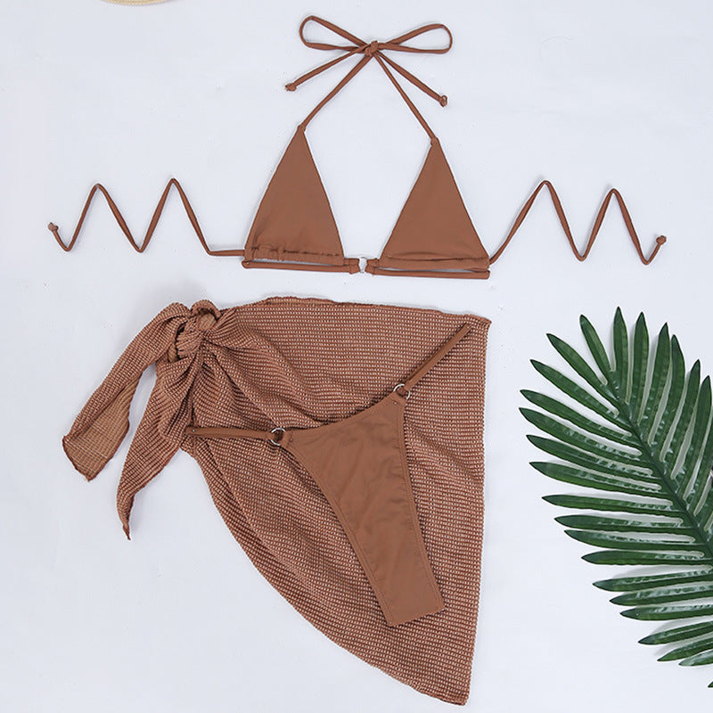 Üç Parçalı Askılı Şık Plaj Tatili Bikini
