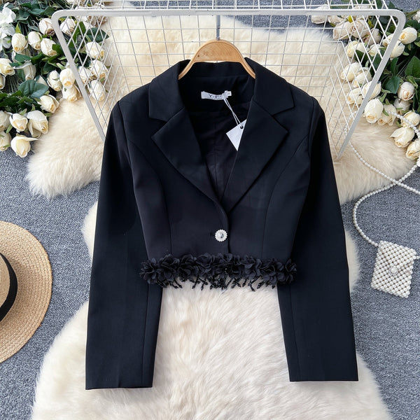 Fransız Tarzı Çiçek Desenli Kısa Blazer
