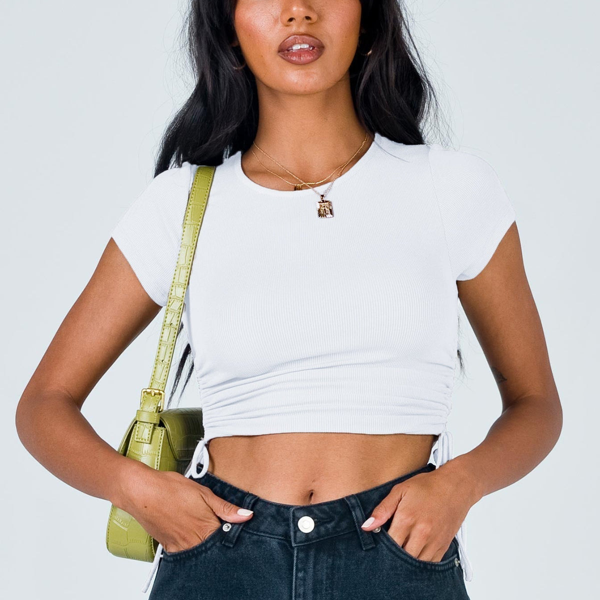 Midriff Açık Çizgili Kısa Üst