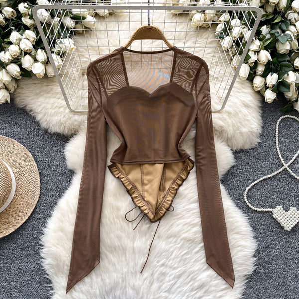 Düz Bağcıklı PU Ağı Mesh Patchwork Üst