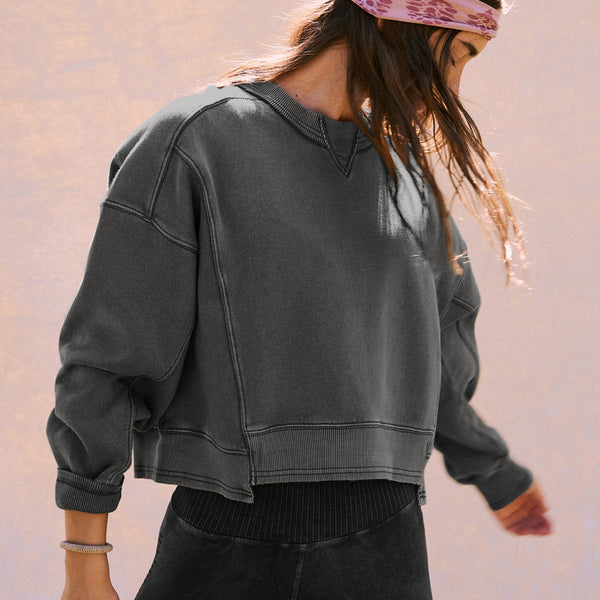 Bol Kesim Yuvarlak Yaka Patchwork Sweatshirt