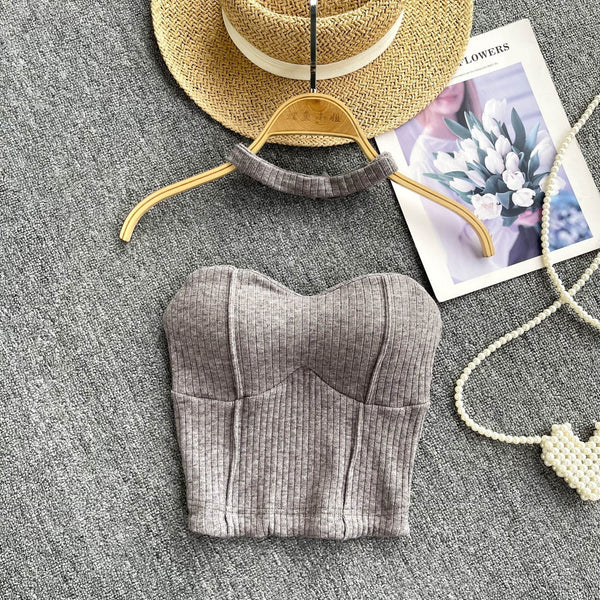 Choker ile Yastıklı Çizgili Örgü Üst