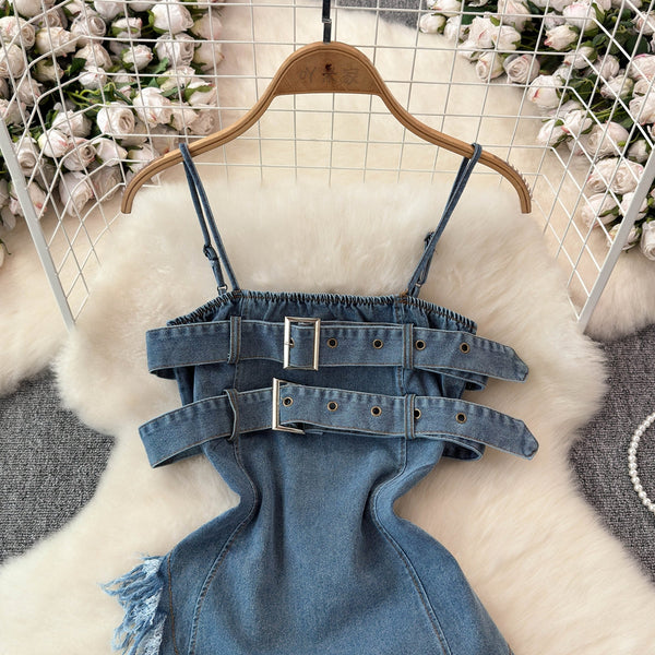 Düzensiz Tasarım Kabarık Denim Sıfır Yaka Bluz