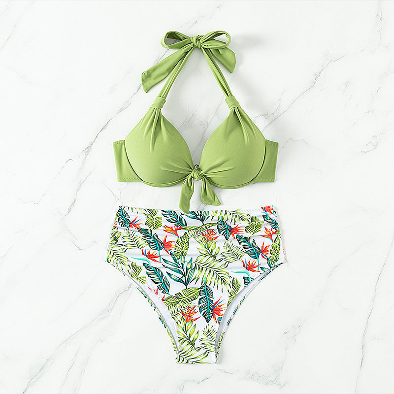 Düz Renkli Baskılı Mayo Plaj Bikini