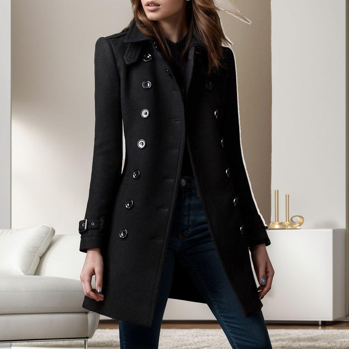 Niş İki Düğmeli Tweed Palto