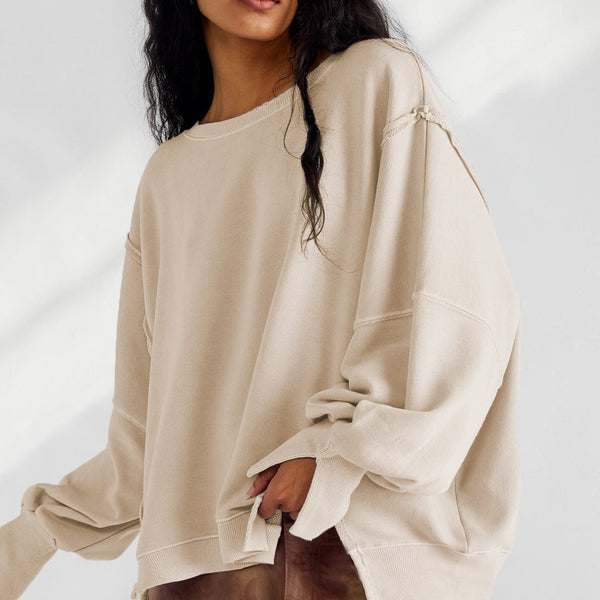 Yuvarlak Yaka Bol Kesim Yıpranmış Sweatshirt