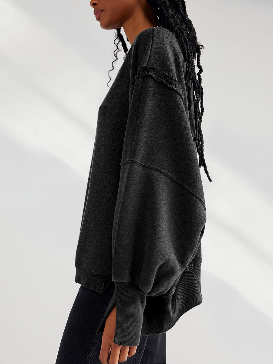 Yuvarlak Yaka Bol Kesim Yıpranmış Sweatshirt