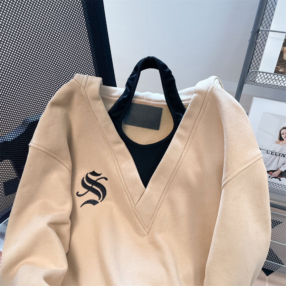 Şık V-yaka Halter Kapüşonlu Sweatshirt