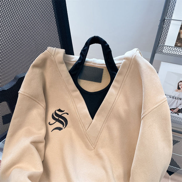 Şık V-yaka Halter Kapüşonlu Sweatshirt
