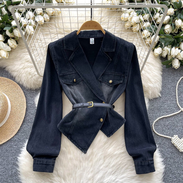 Düzensiz Tasarım Asimetrik Denim Gömlek