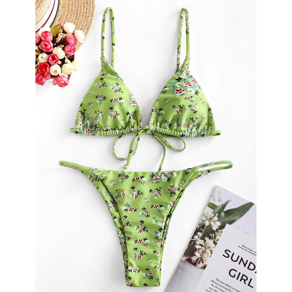 Vintage Baskılı Üç Parça Bikini