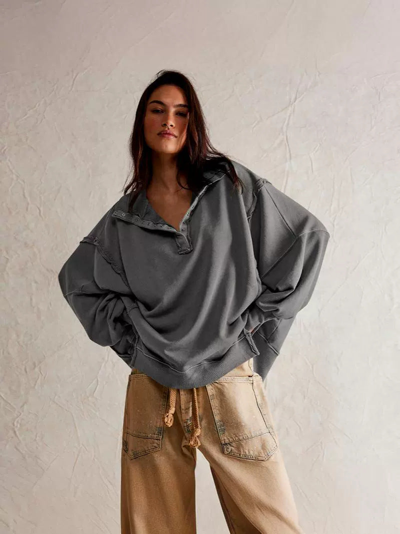 Oversize Yaka Kesik Sweatshirt
