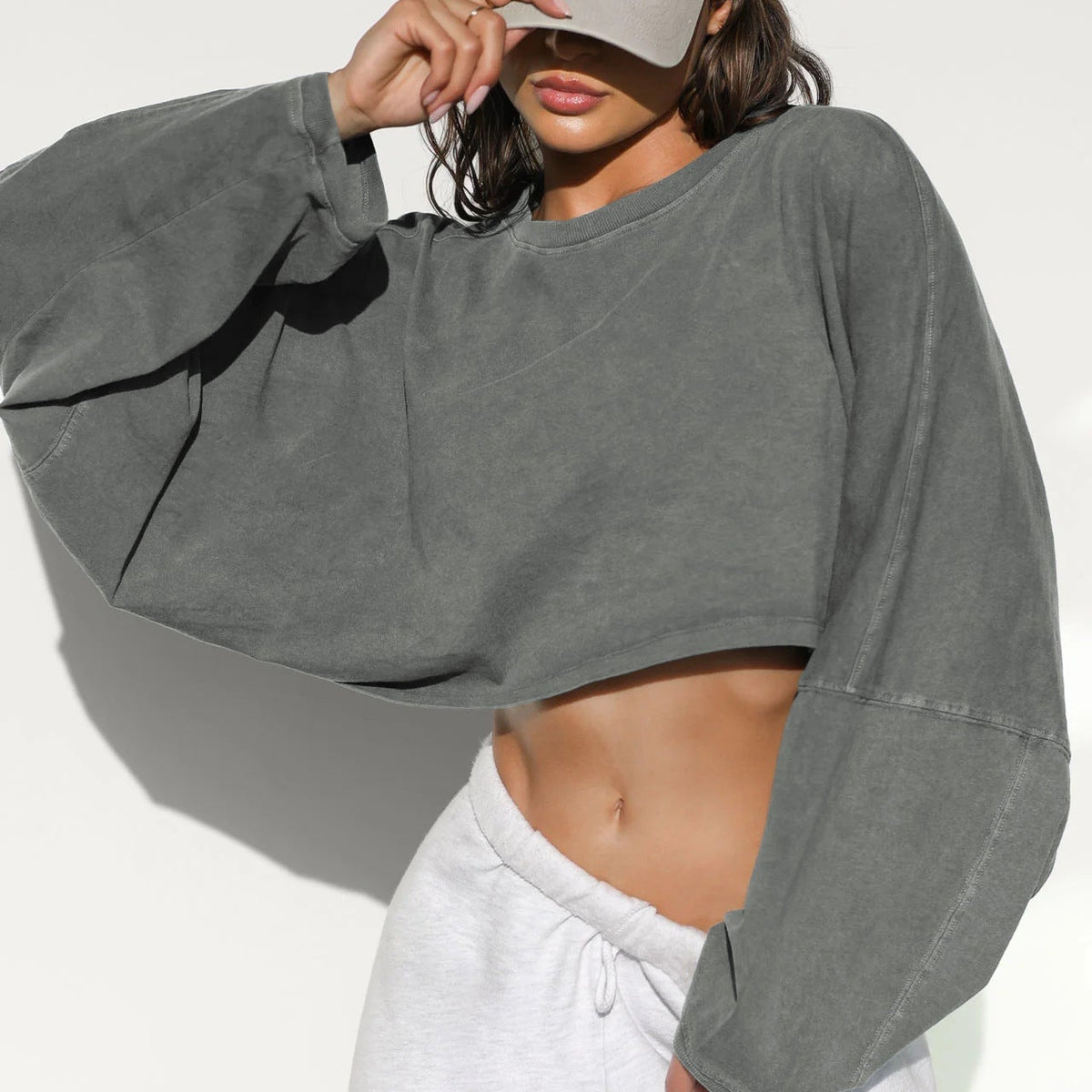 Karın Açık Oversize Örgü Sweatshirt