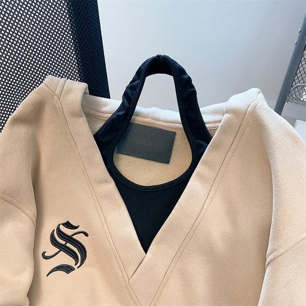 Şık V-yaka Halter Kapüşonlu Sweatshirt