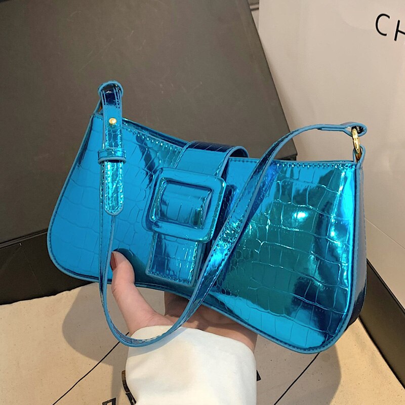 Bellachicha Kadın Krokodil Desenli Kol Çantaları - Kare Omuz Çantaları, Partiler için Şık Koltuk Altı Çantaları, Clutch ve El Çantaları