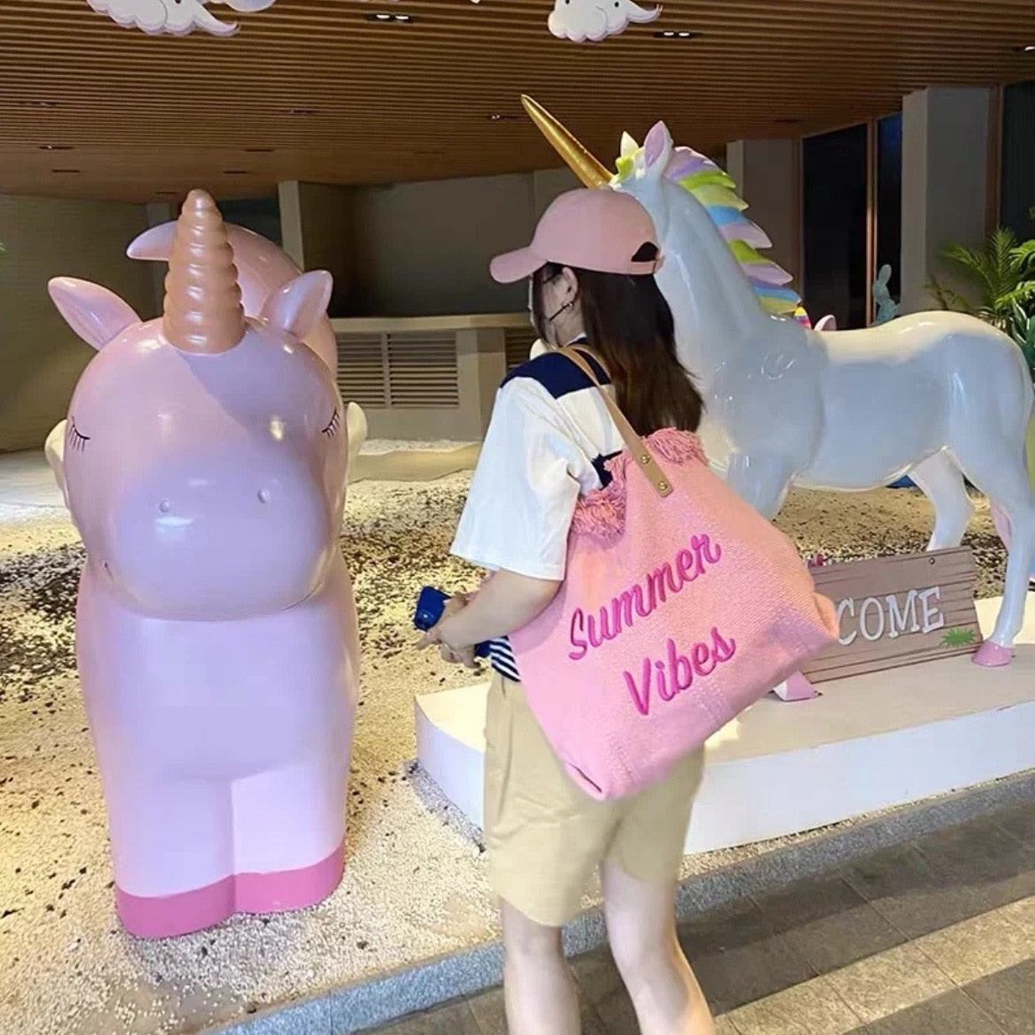 Bellachicha Yaz Vibes Plaj Çantası | Renkli Yaz Desenli Plaj Çantası
