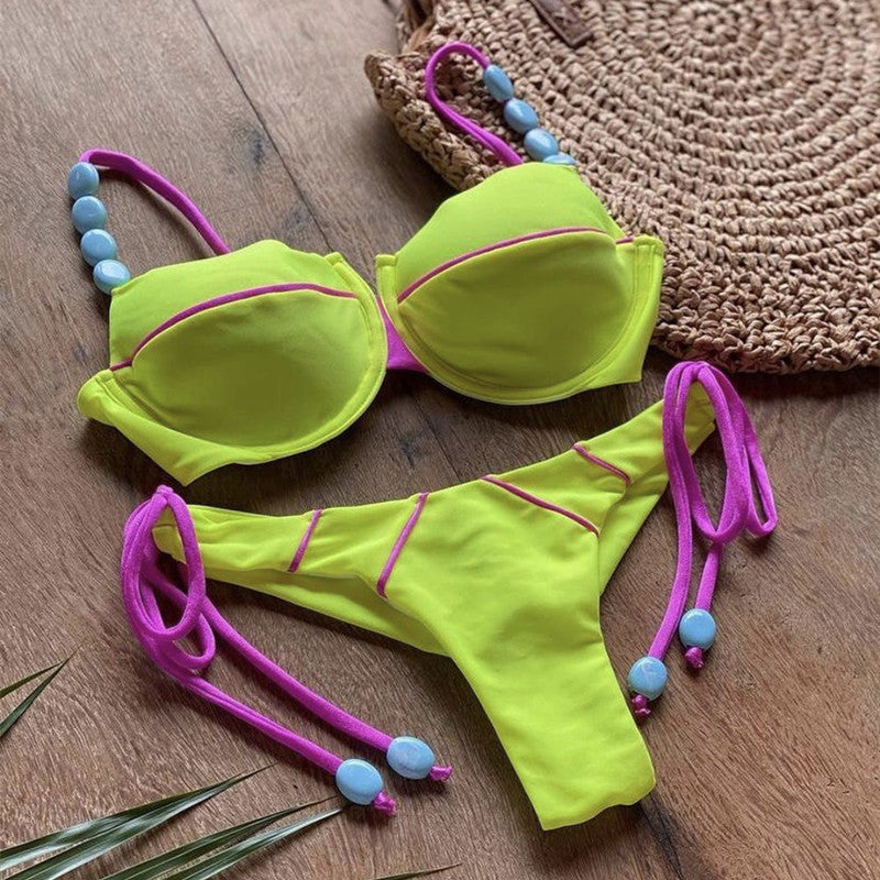 Karışık Renk Basit Tasarım İp Bikini