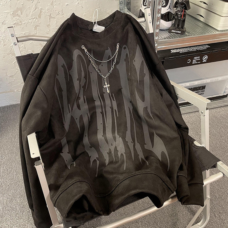 Hip-hop Zincir Süslemeli Baskılı Sweatshirt