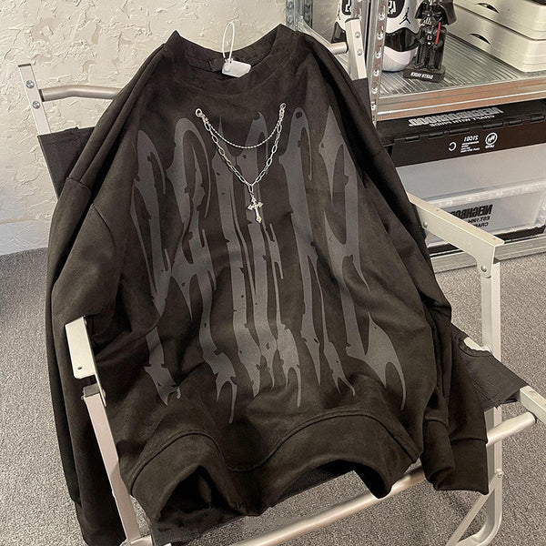 Hip-hop Zincir Süslemeli Baskılı Sweatshirt