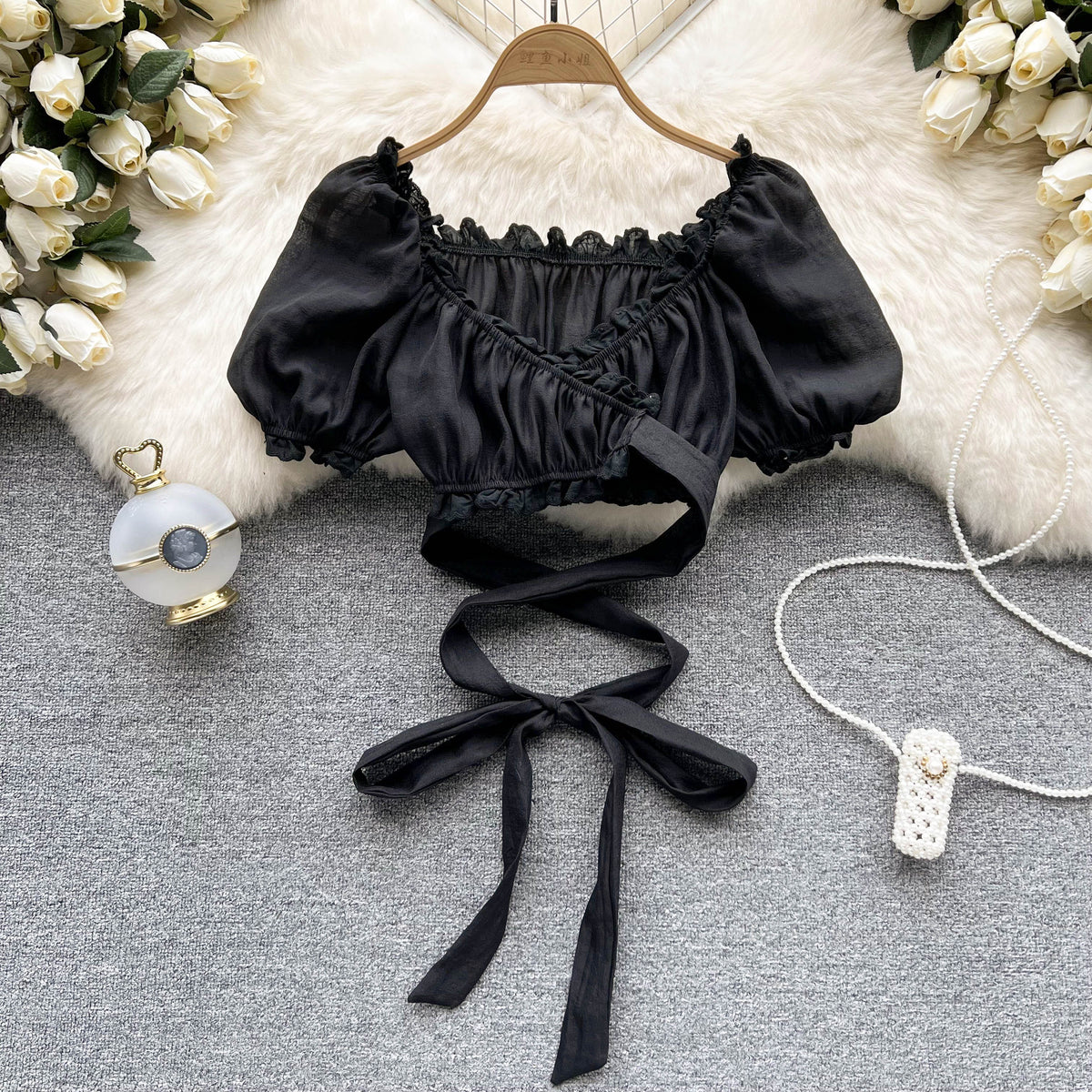 Niş Midriff Açık Ruffled Üst