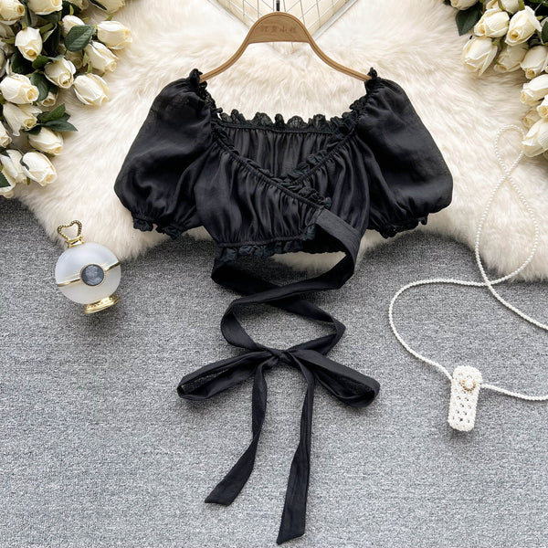 Niş Midriff Açık Ruffled Üst