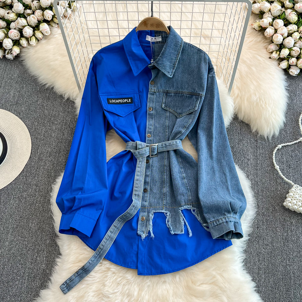 Vintage Çeşitli Renkli Denim Gömlek Bel Lastiği ile