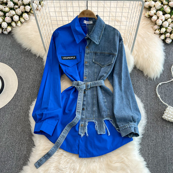 Vintage Çeşitli Renkli Denim Gömlek Bel Lastiği ile