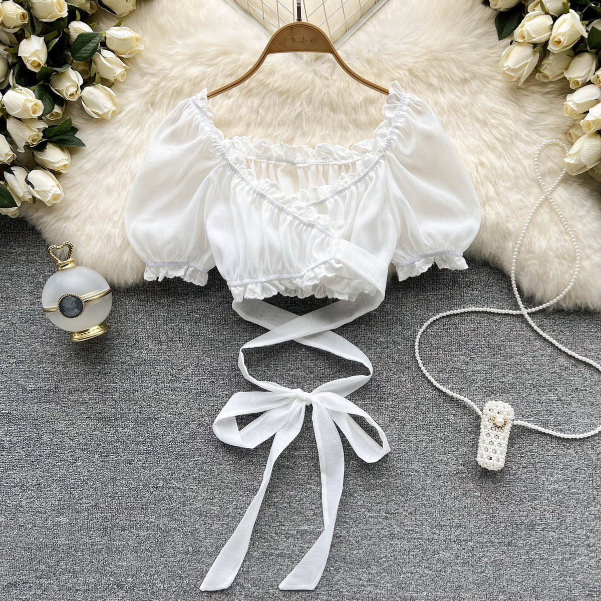 Niş Midriff Açık Ruffled Üst