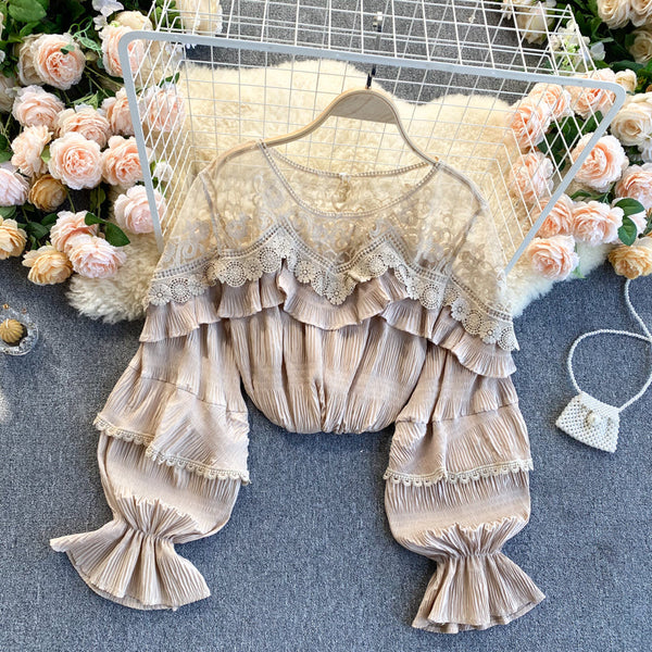 Şeffaf File Patchwork Şifon Bluz