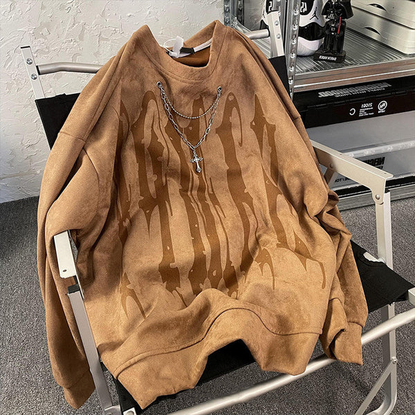 Hip-hop Zincir Süslemeli Baskılı Sweatshirt