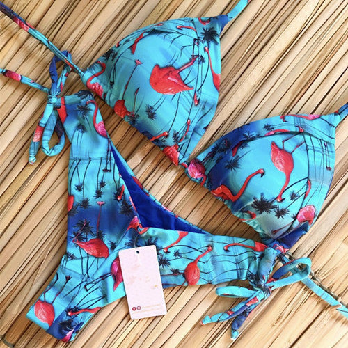 Renkli Baskılı Bağcıklı Bikini