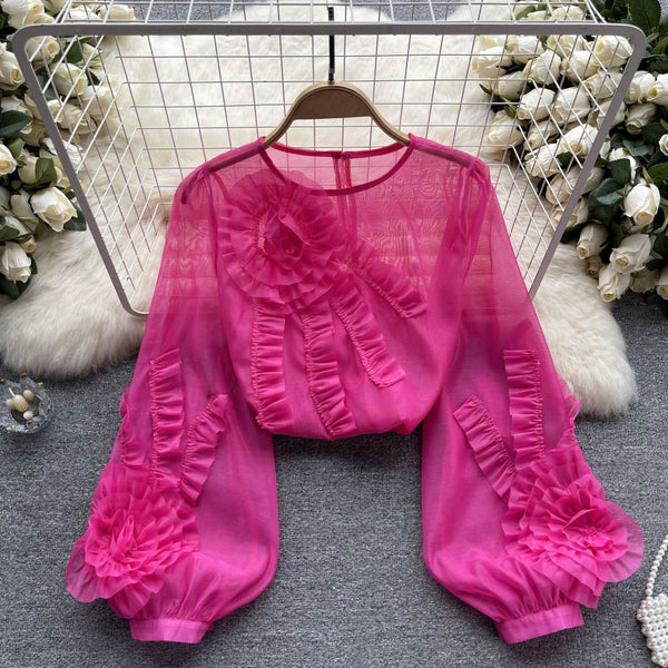 Sweetie 3D Çiçekli Şifon Bluz