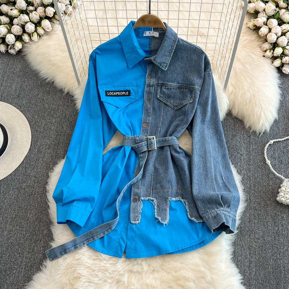 Vintage Çeşitli Renkli Denim Gömlek Bel Lastiği ile