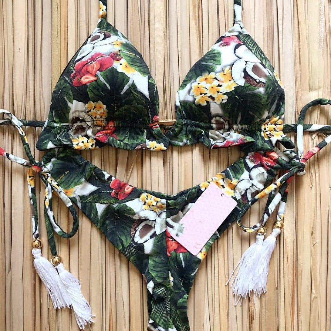 Renkli Baskılı Bağcıklı Bikini