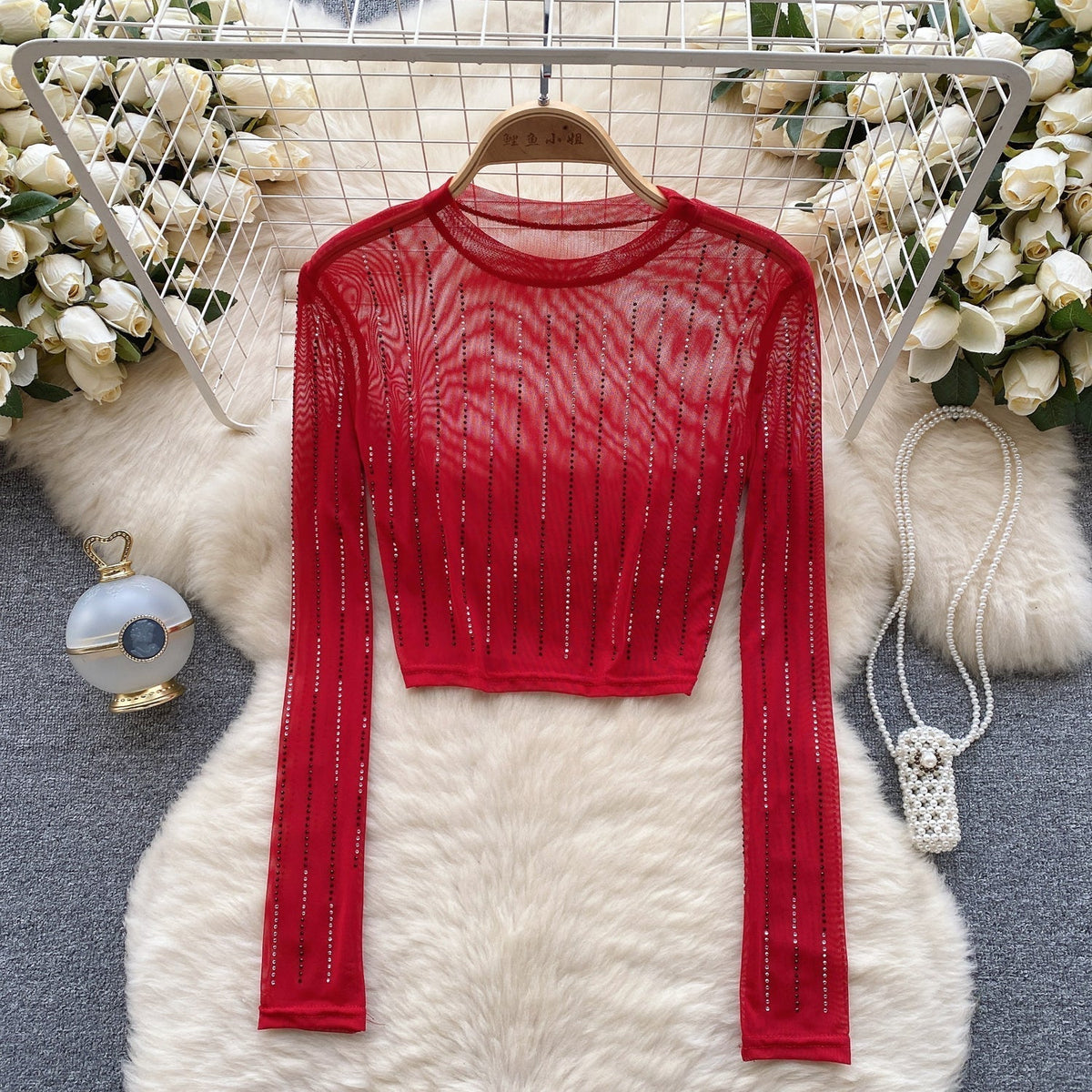 Rhinestone Taşlı Mesh Alt Tişört