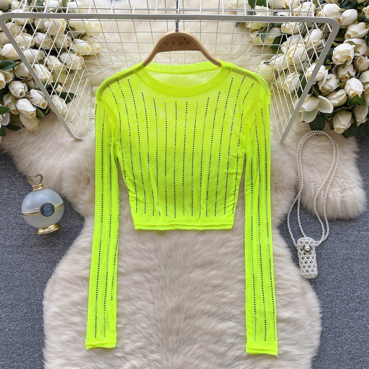 Rhinestone Taşlı Mesh Alt Tişört