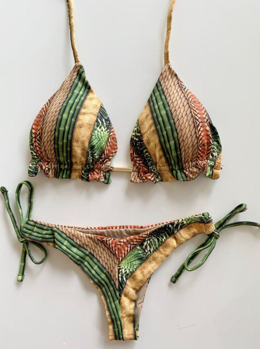 Renkli Baskılı Bağcıklı Bikini