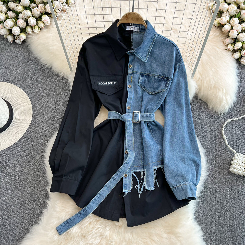 Vintage Çeşitli Renkli Denim Gömlek Bel Lastiği ile