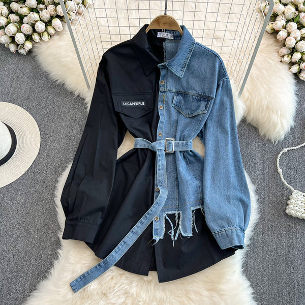 Vintage Çeşitli Renkli Denim Gömlek Bel Lastiği ile