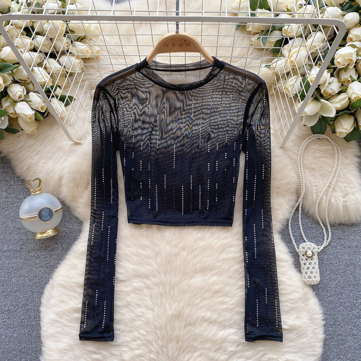 Rhinestone Taşlı Mesh Alt Tişört
