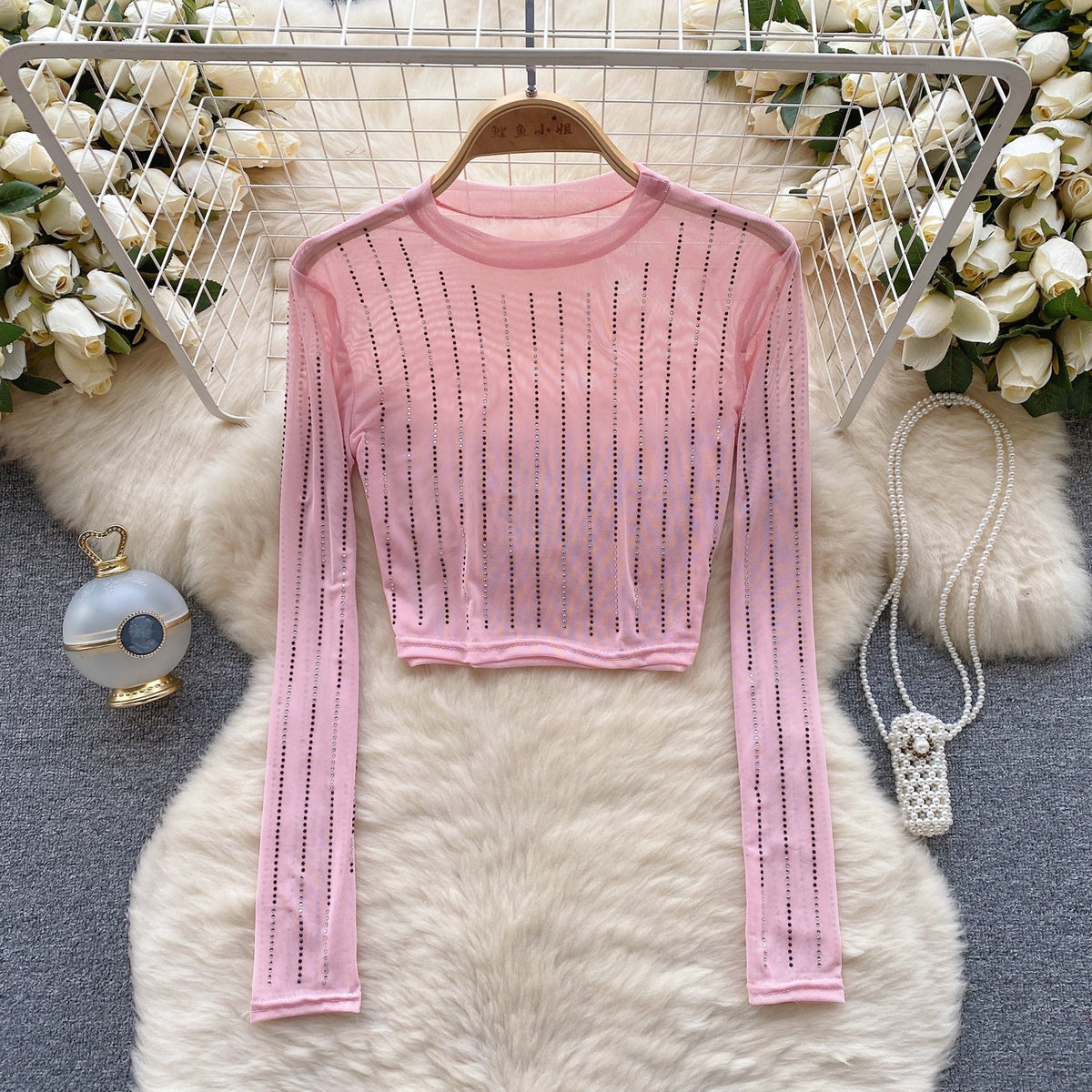 Rhinestone Taşlı Mesh Alt Tişört