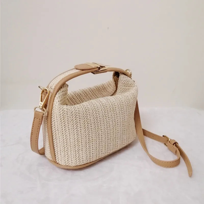 Bellachicha - Kadın Boho Tarzı Örgü Hasır Çanta, Eşarp Tasarımı ile Fermuarlı