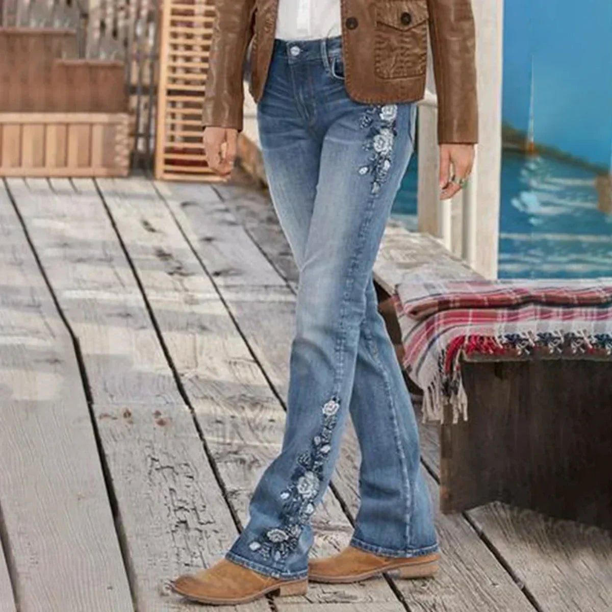 Yvonne | Vintage Tarzı Rahat Desenli Denim Salaş Pantolon