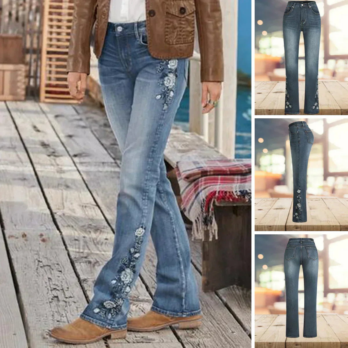 Yvonne | Vintage Tarzı Rahat Desenli Denim Salaş Pantolon