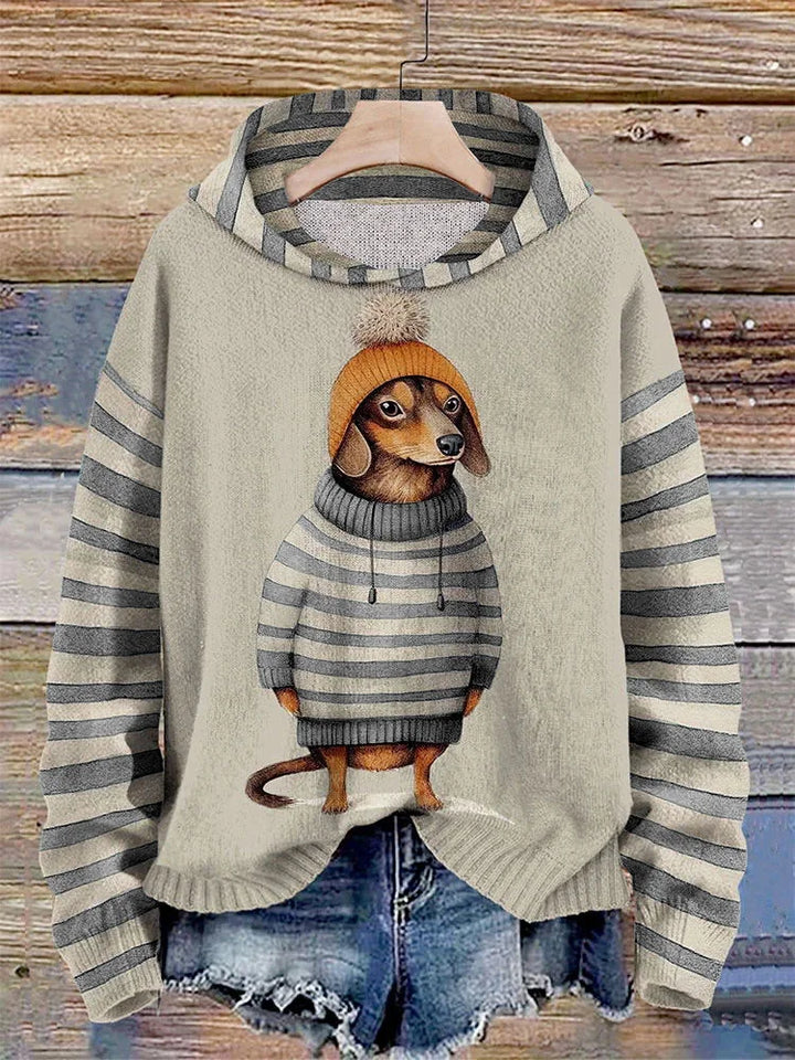 Kadınlar için Elbise İçindeki Sevimli Dachshund Baskılı Kapüşonlu Sweatshirt